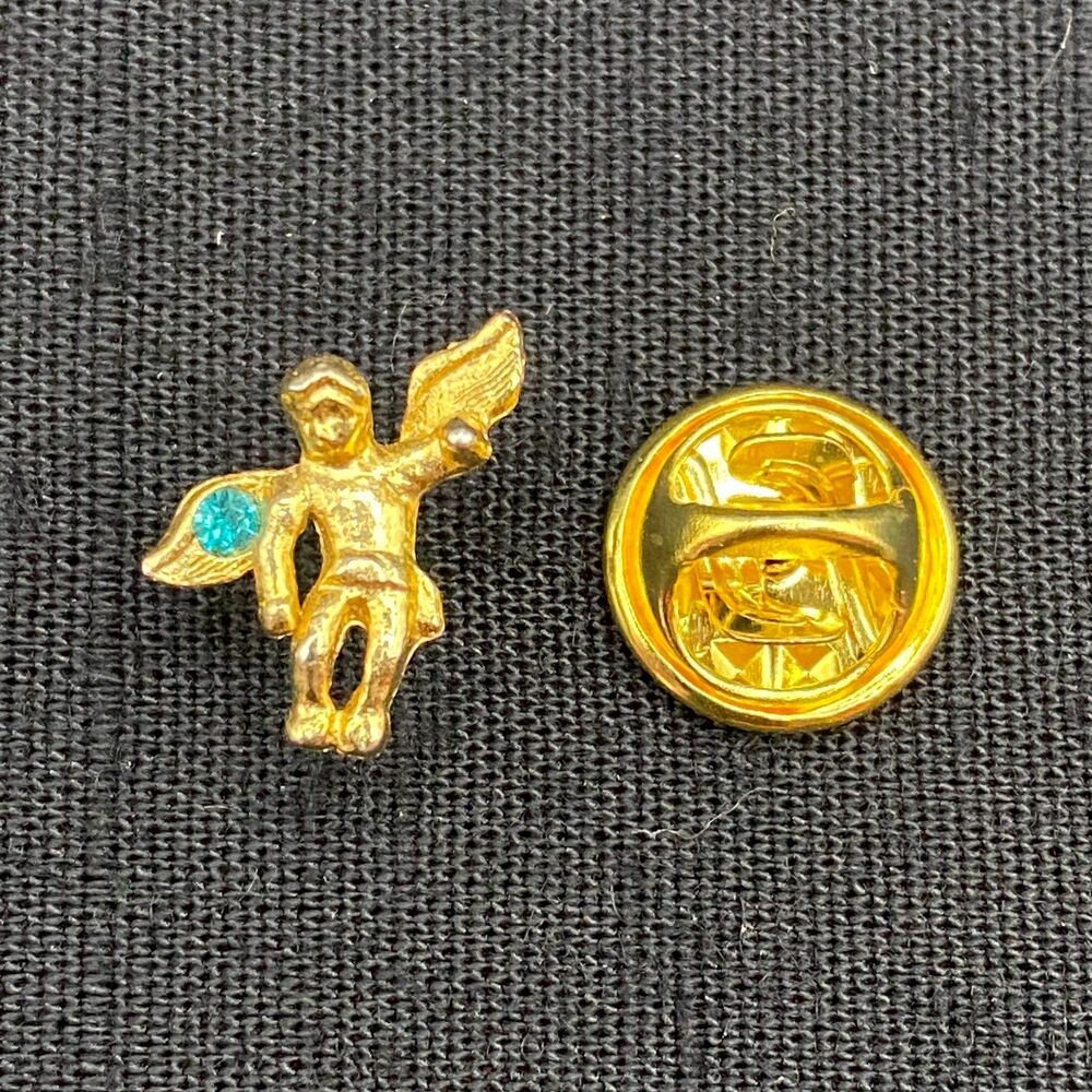 Cherub Angel On My Shoulder With Aqua Rhinestone Pin